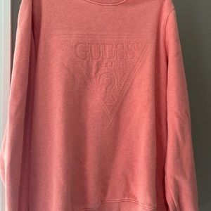 Salmon colored Guess college style pullover sweater. From Rodeo Drive, LA 2015